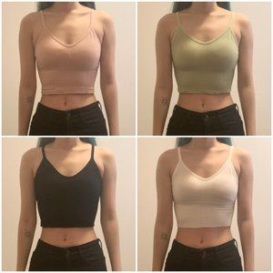 Bundle 4 Crop Tank Tops Cami Padded Black White Pastel Sage Green Light Pink XS